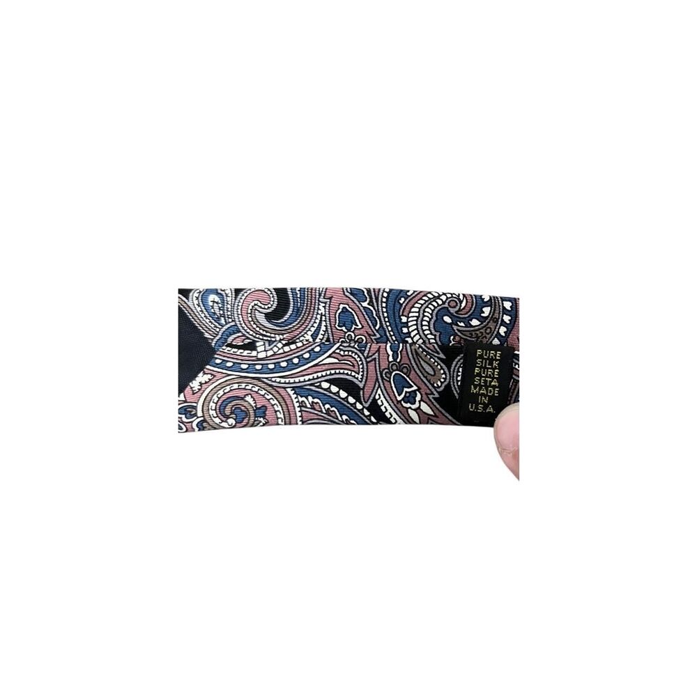 Mallory & Church London Vintage Black Pink Blue Paisley Silk Men’s Neck‎ Tie - Picture 4 of 4